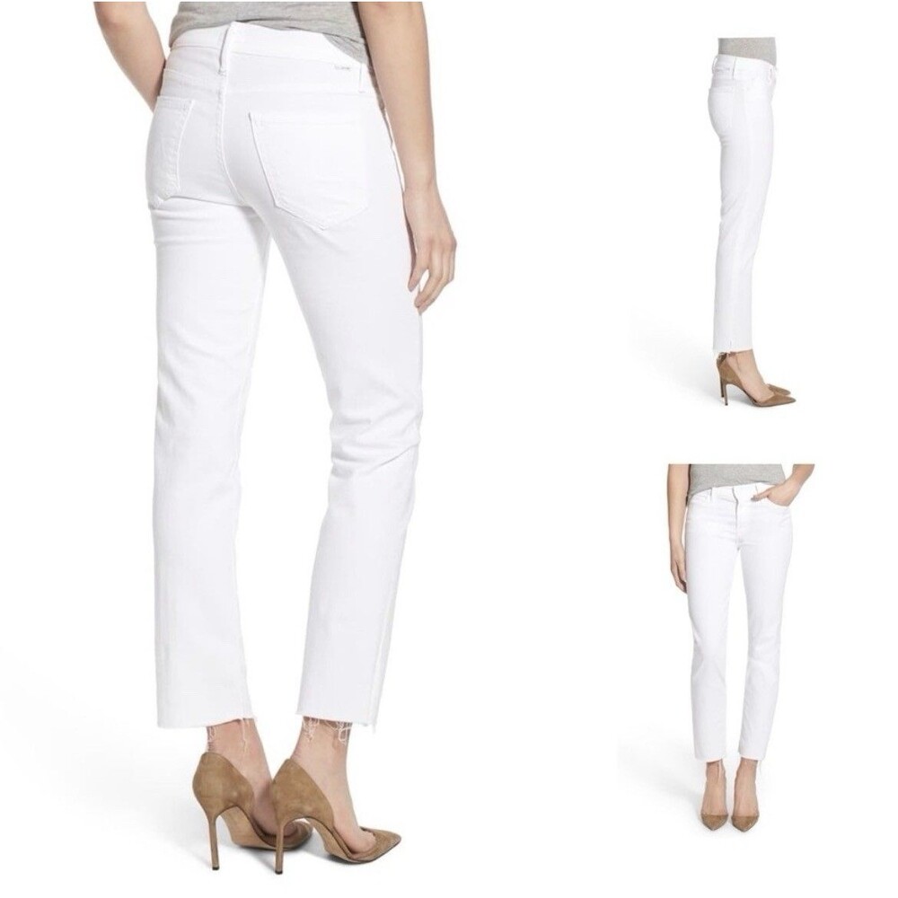 MOTHER The Rascal Ankle Snippet Jeans in Stayin’ Alive White Raw Hem Sz 31 Flaws